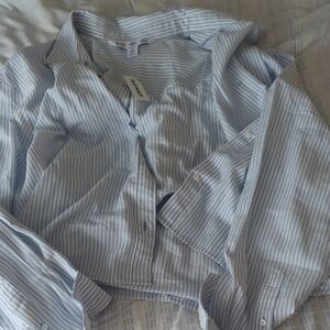 Old Navy Womens Blue and White Striped And Cropped Button Down Shirt